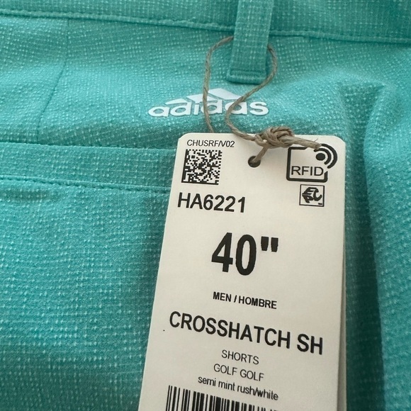 New Adidas Men's 40 Golf Shorts Crosshatch SH Semi Mint Green Rush HA6221 - Picture 2 of 3